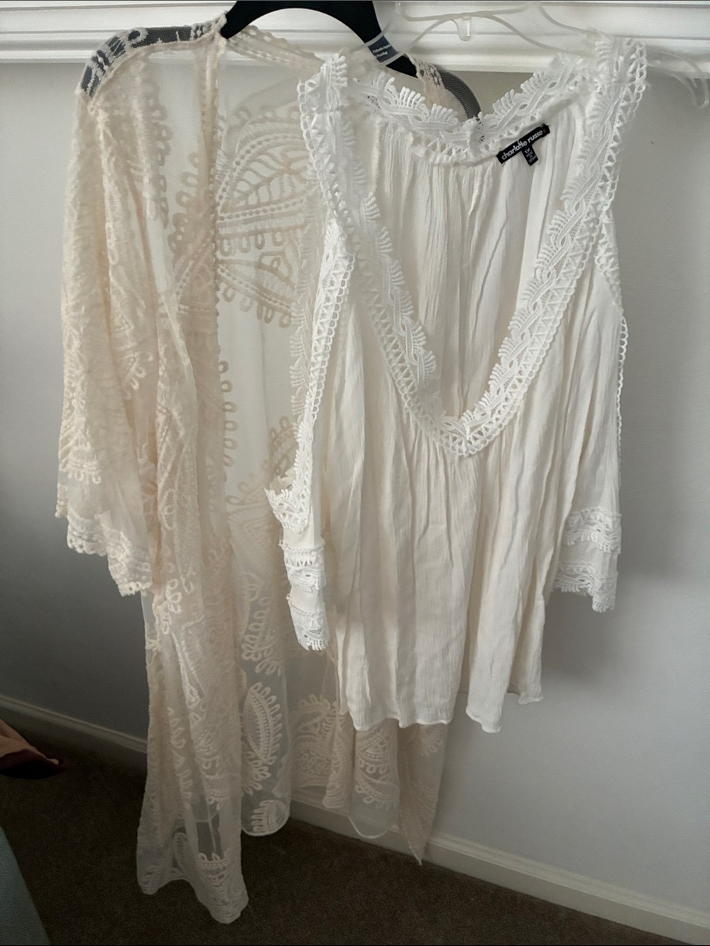 Charlotte Russe Creamy White Lace-Trim Boho Tunic